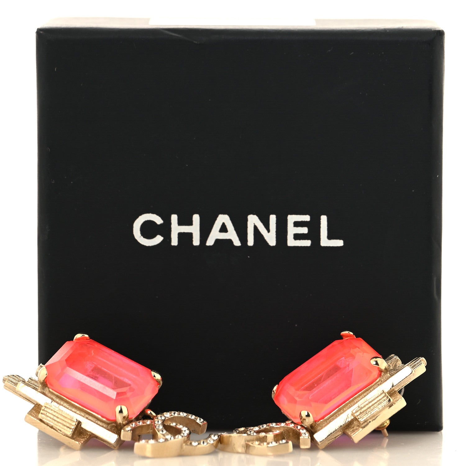 Chanel Metal Crystal CC Earrings Gold Pink 6 of 6