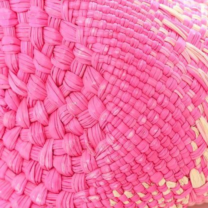 Loewe Iraca Palm Calfskin Small Anagram Basket Bag Fuchsia 11 of 13