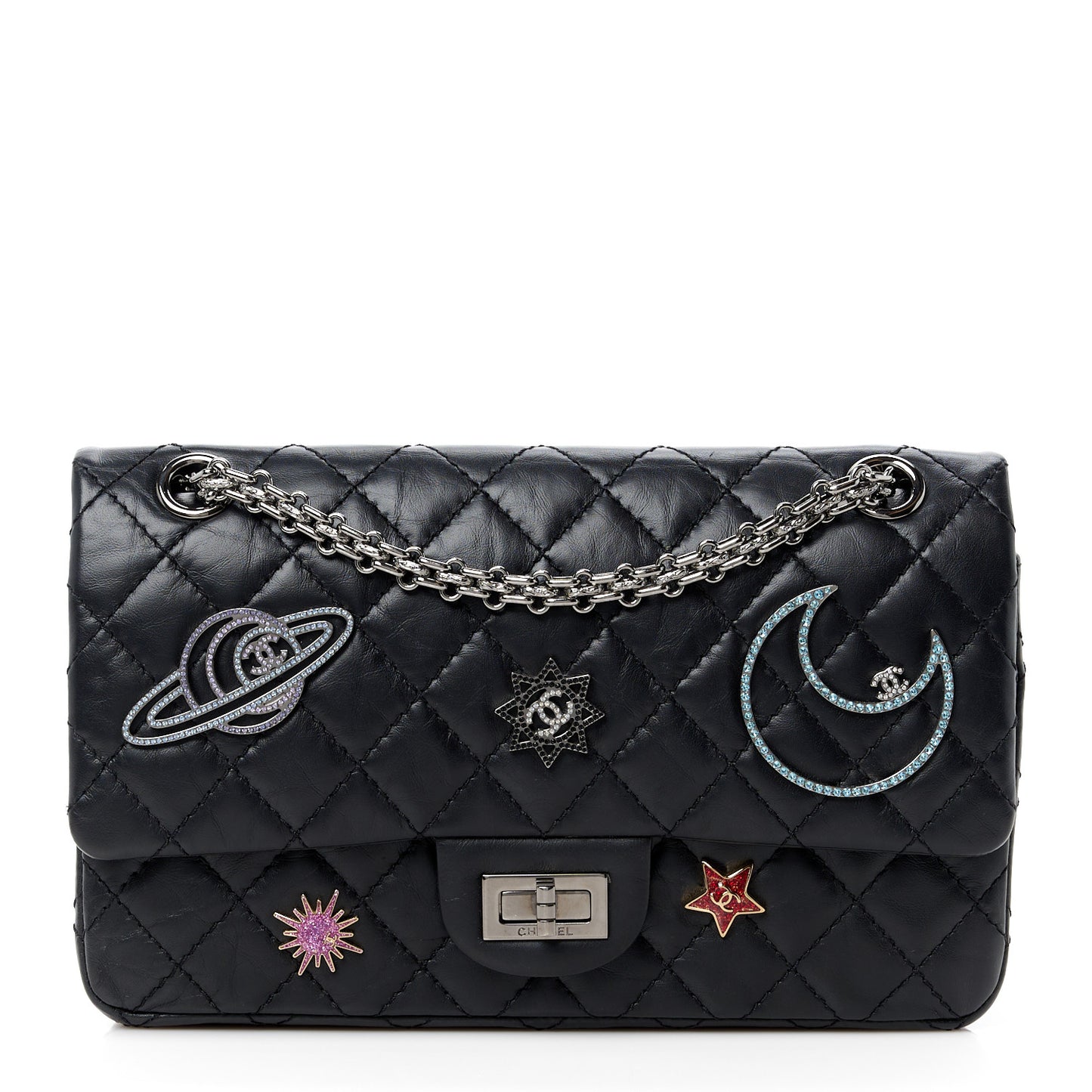 Aged Calfskin Space Charms 2.55 Reissue 225 Flap Black