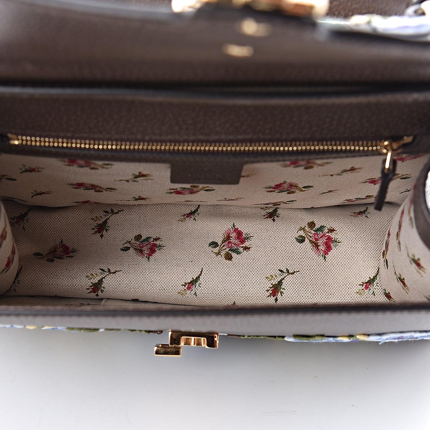 Gucci Calfskin Embroidered Medium Sylvie Top Handle Bag New Acero Multicolor 5 of 10