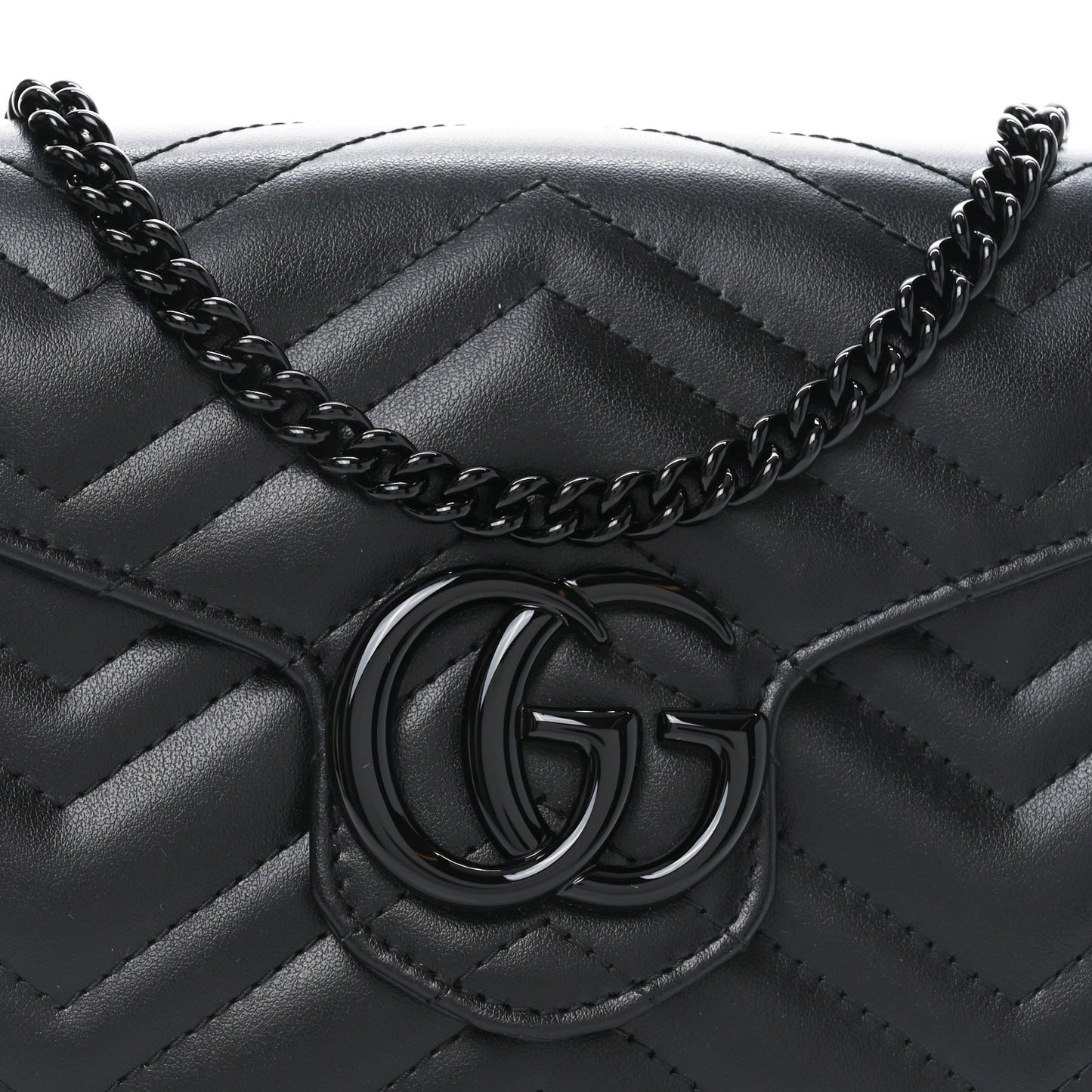 Calfskin Matelasse Monochrome GG Marmont Chain Wallet Black