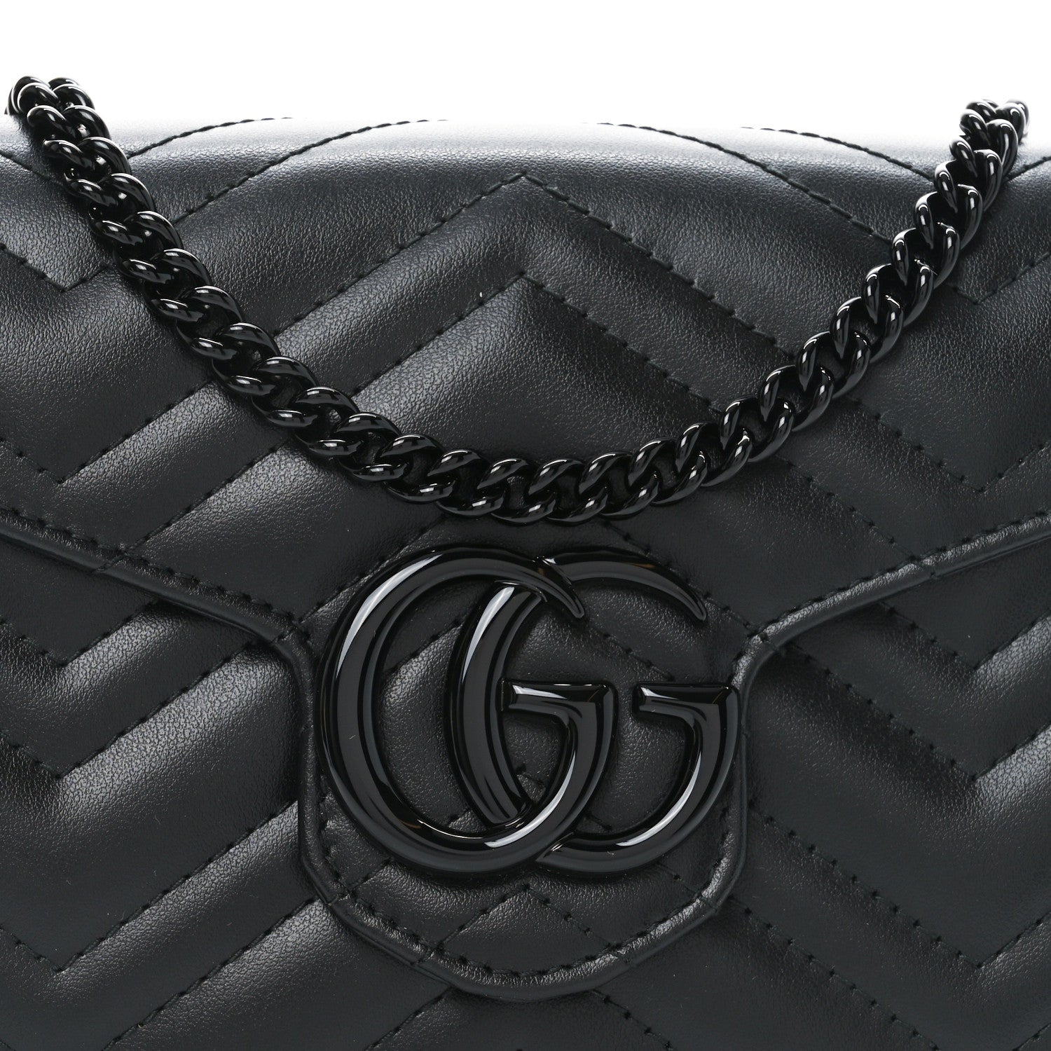Gucci Calfskin Matelasse Monochrome GG Marmont Chain Wallet Black 8 of 11