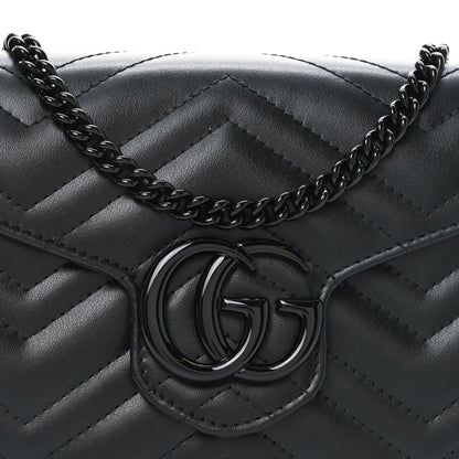Gucci Calfskin Matelasse Monochrome GG Marmont Chain Wallet Black 8 of 11