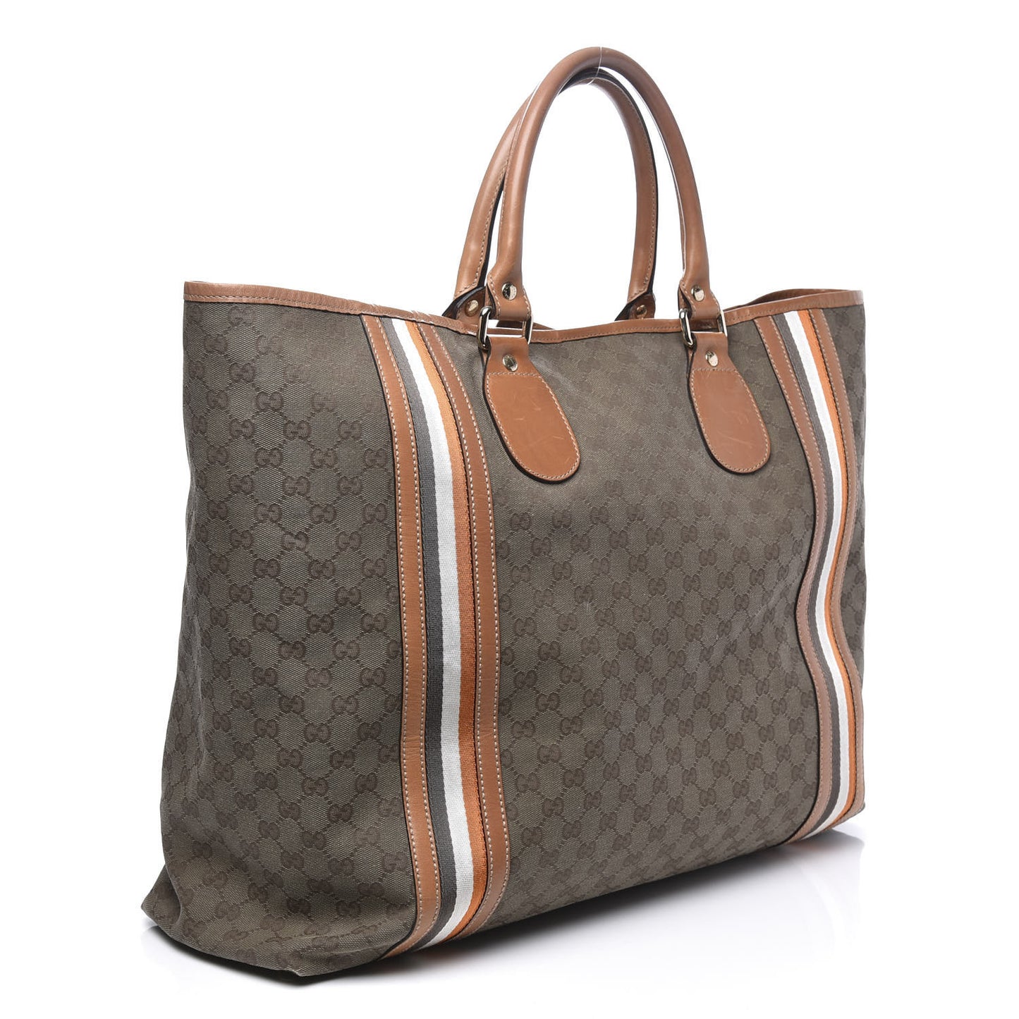 Calfskin Monogram Web Large Tote Brown