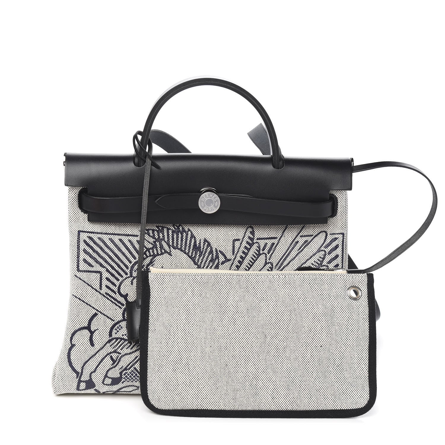 Hermes Vache Hunter Toile Pegase Pop Herbag Zip Retourne 31 PM Bleu Indigo 1 of 9