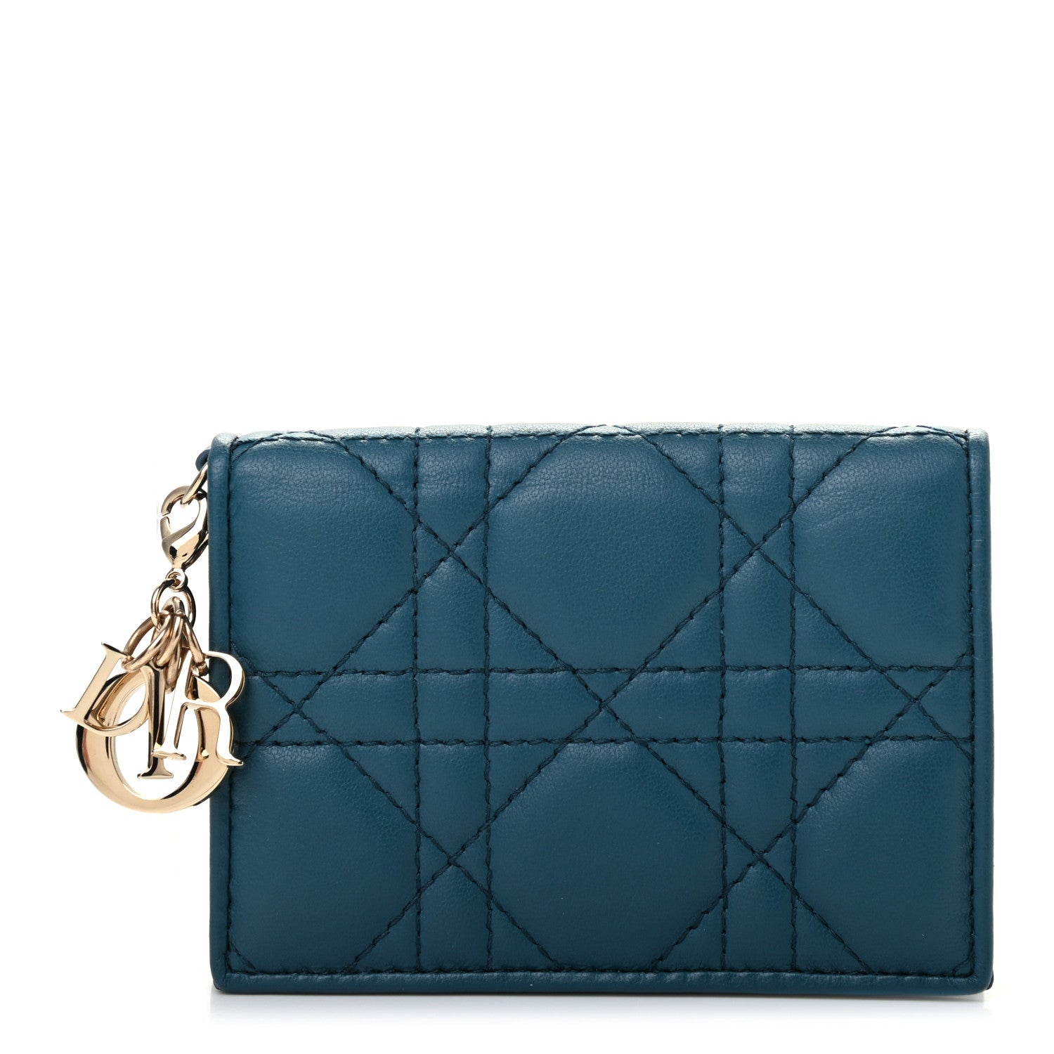 Christian Dior Lambskin Cannage Small Lady Dior Flap Card Holder Deep Ocean 1 of 7