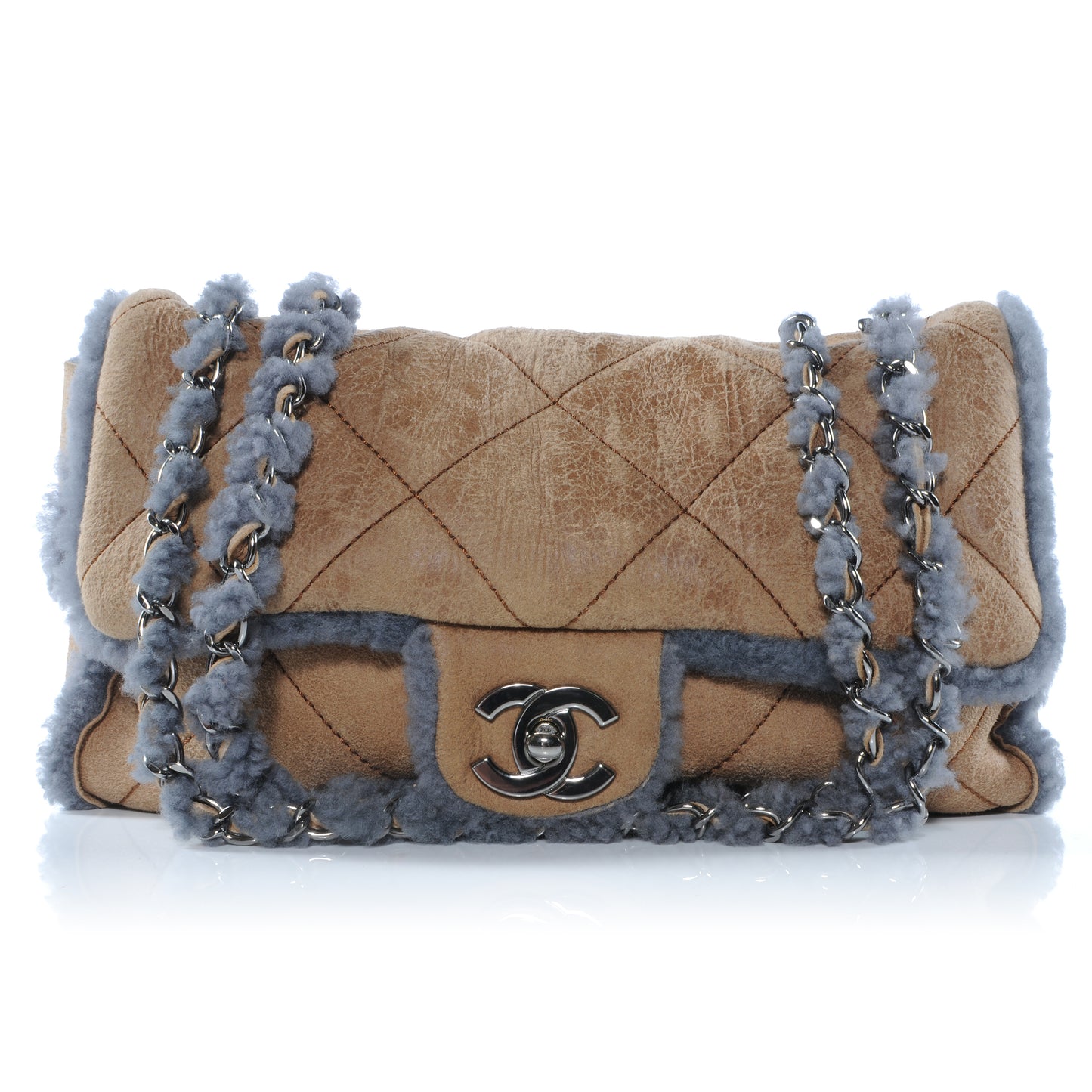 Shearling Sheepskin Quilted Medium Flap