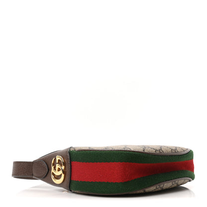 Gucci GG Supreme Monogram Textured Calfskin Web Mini Ophidia Half Moon Hobo Beige Ebony New Acero 4 of 9
