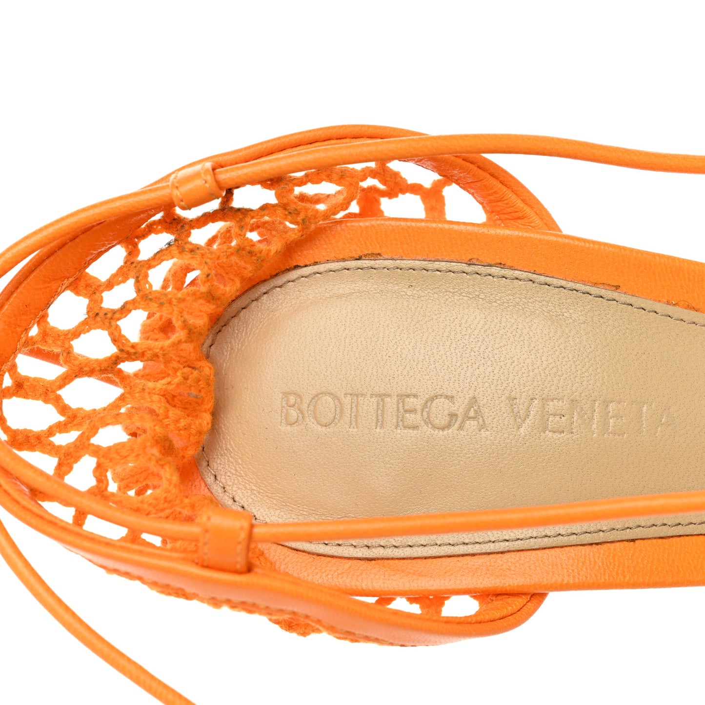 Mesh Nappa Stretch Ankle Tie Sandals 38.5 Tangerine