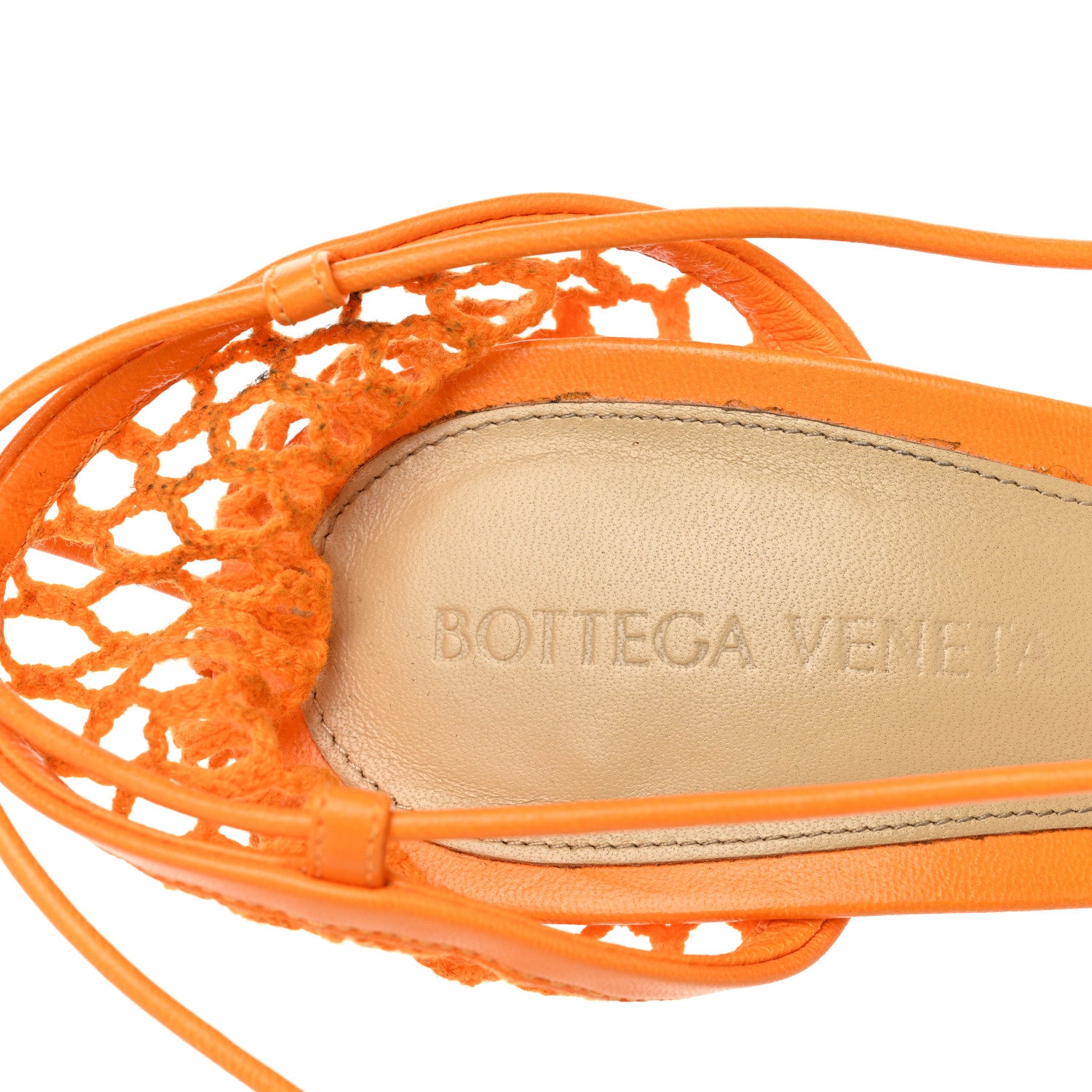 Bottega Veneta Mesh Nappa Stretch Ankle Tie Sandals 38.5 Tangerine 7 of 12