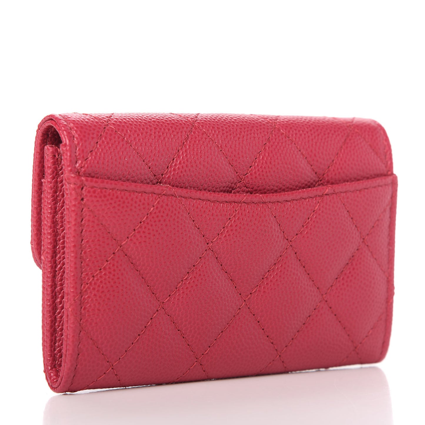 Caviar Quilted Flap Card Holder Wallet Dark Pink