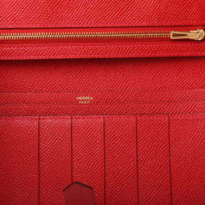 Hermes Epsom Bearn Gusset Wallet Rouge Casaque 6 of 8