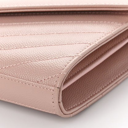 Saint Laurent Grain De Poudre Matelasse Chevron Monogram Chain Wallet Pale Pink 8 of 9