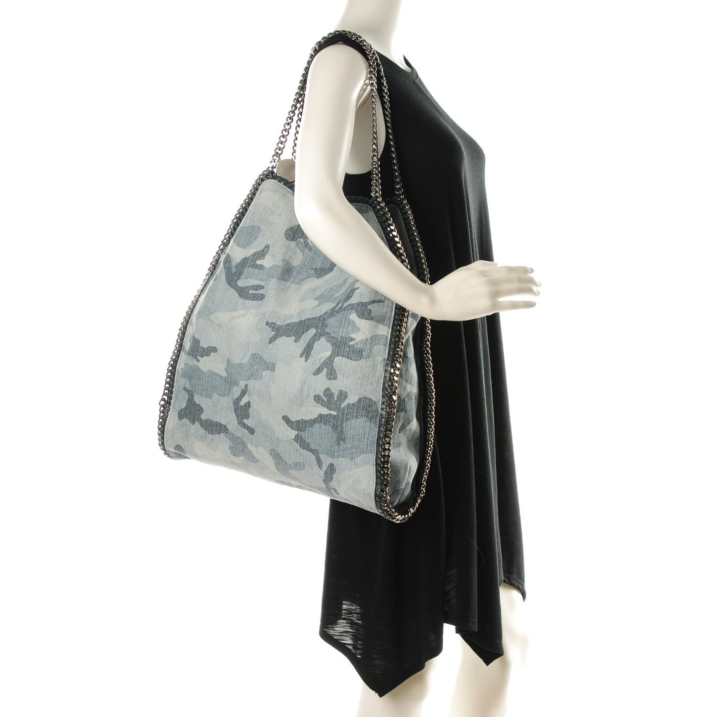 Denim Camo Print Big Falabella Tote Pale Blue