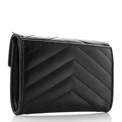 Saint Laurent Grain De Poudre Matelasse Chevron Small Monochome Monogram Envelope Wallet Black 3 of 8