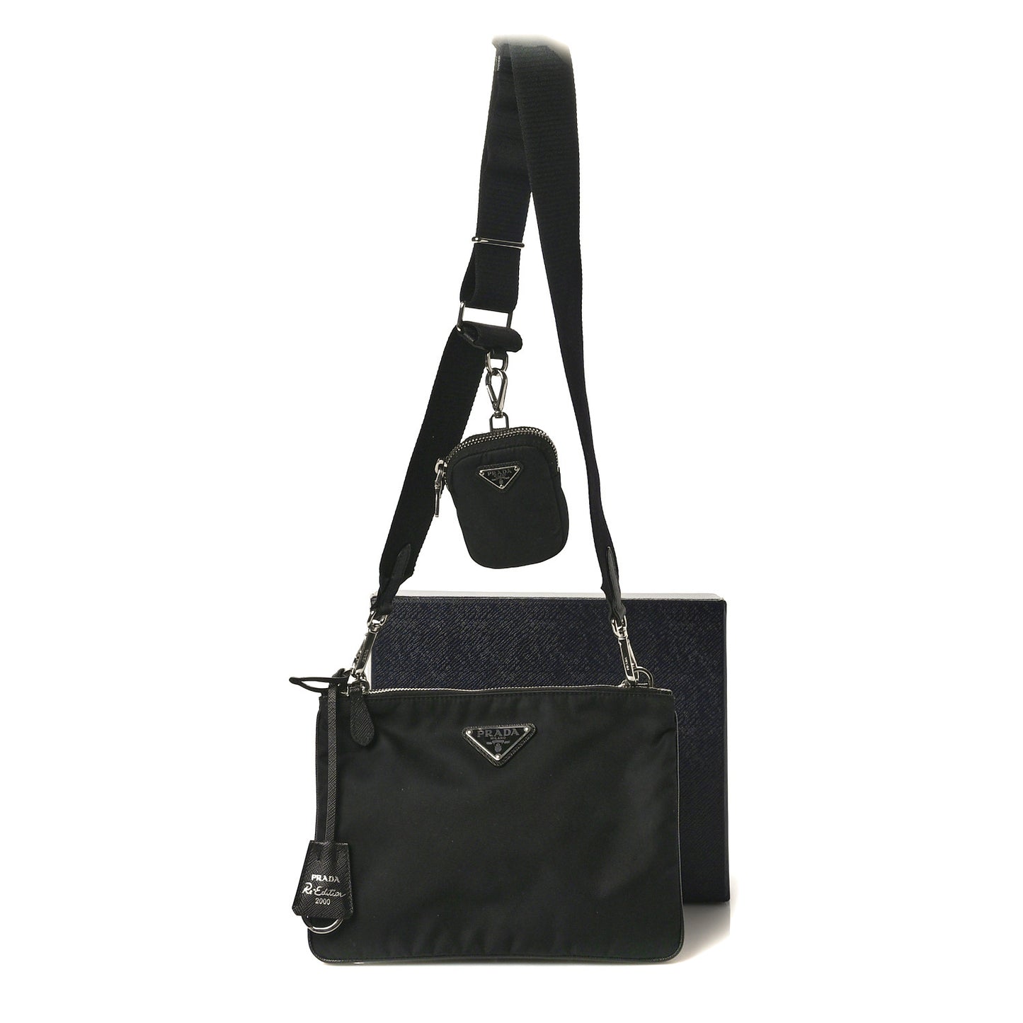 Re-Nylon Saffiano Re-Edition 2000 Double Zip Crossbody Bag Black