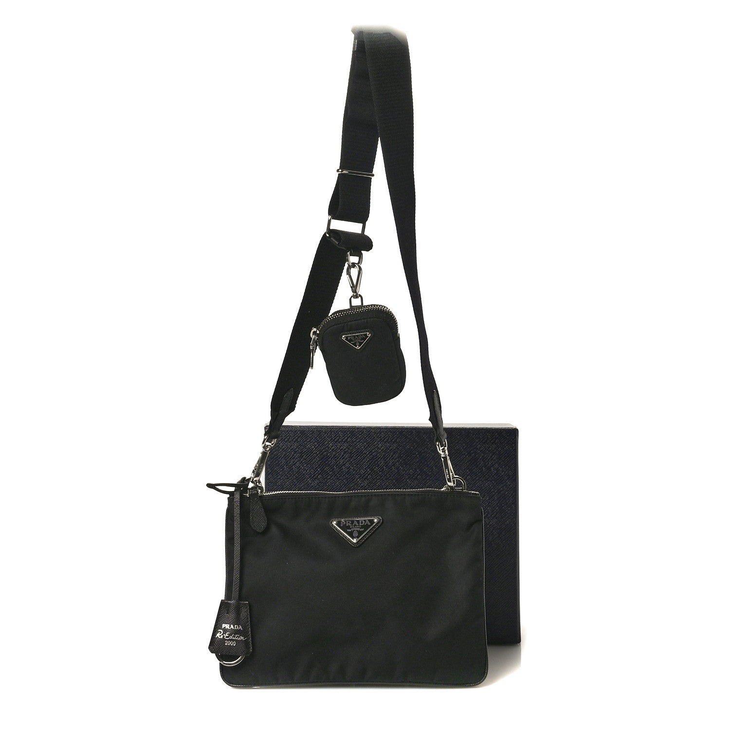 Prada Re-Nylon Saffiano Re-Edition 2000 Double Zip Crossbody Bag Black 13 of 13