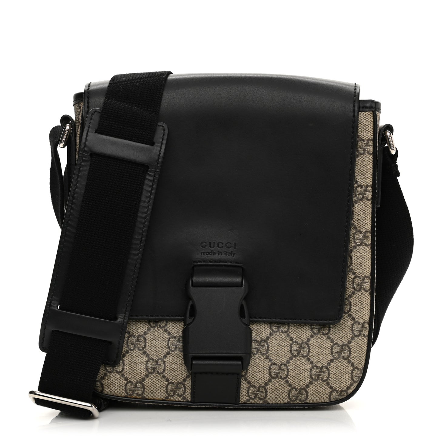 GG Supreme Monogram Single Buckle Flap Messenger Bag Beige Black