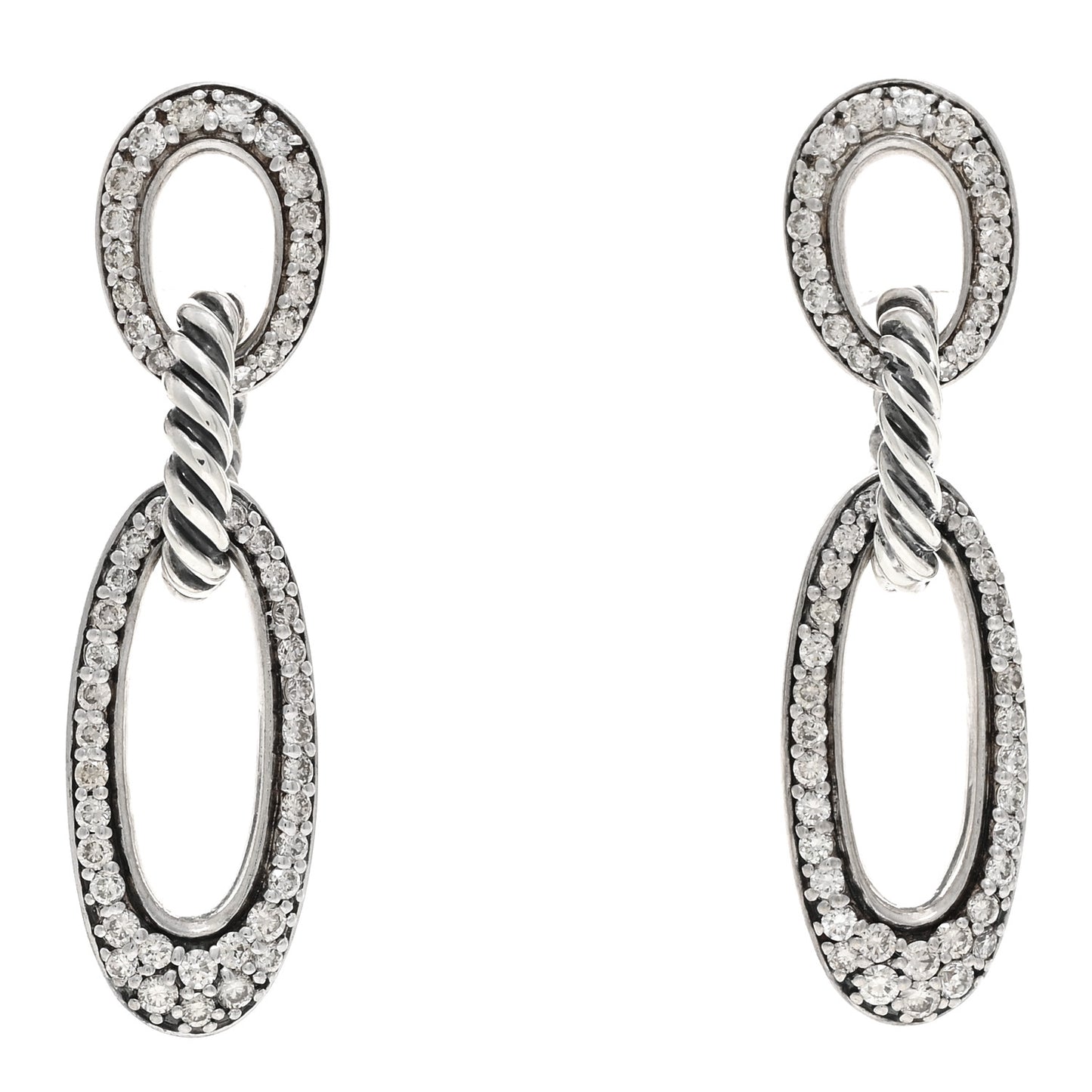 Sterling Silver Diamond Figaro Oval Drop Earrings