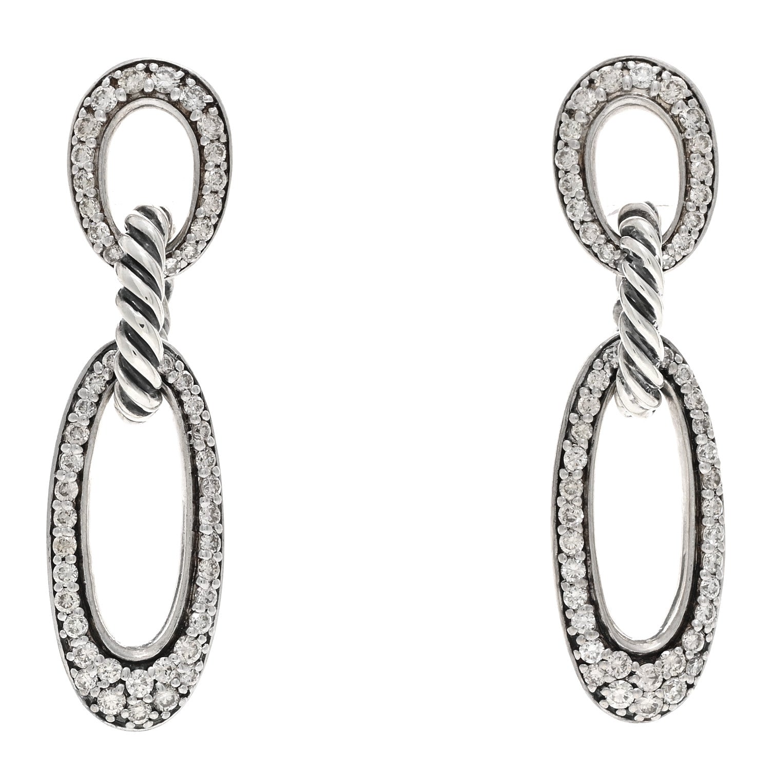David Yurman Sterling Silver Diamond Figaro Oval Drop Earrings 1 of 4