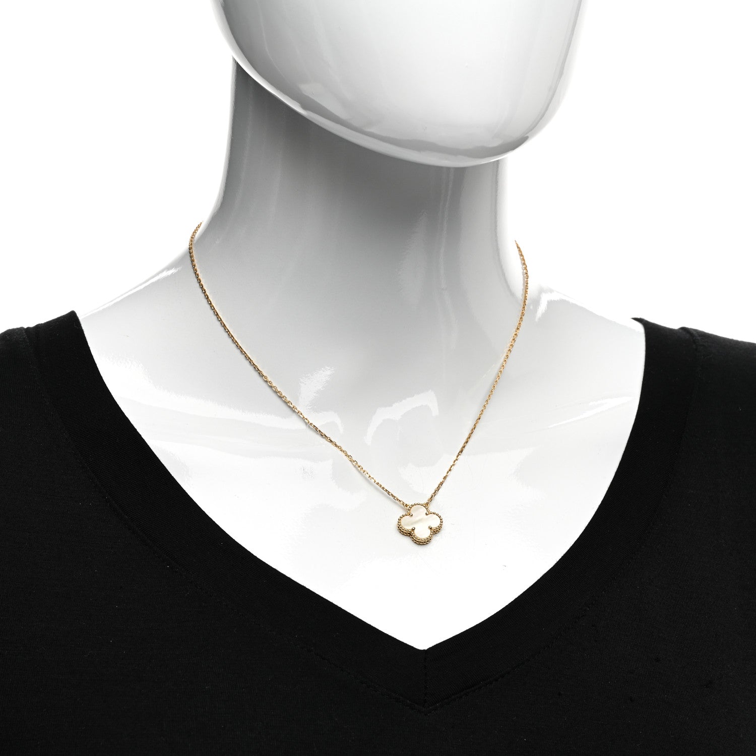Van Cleef & Arpels 18K Yellow Gold Mother of Pearl Vintage Alhambra Pendant Necklace 2 of 6