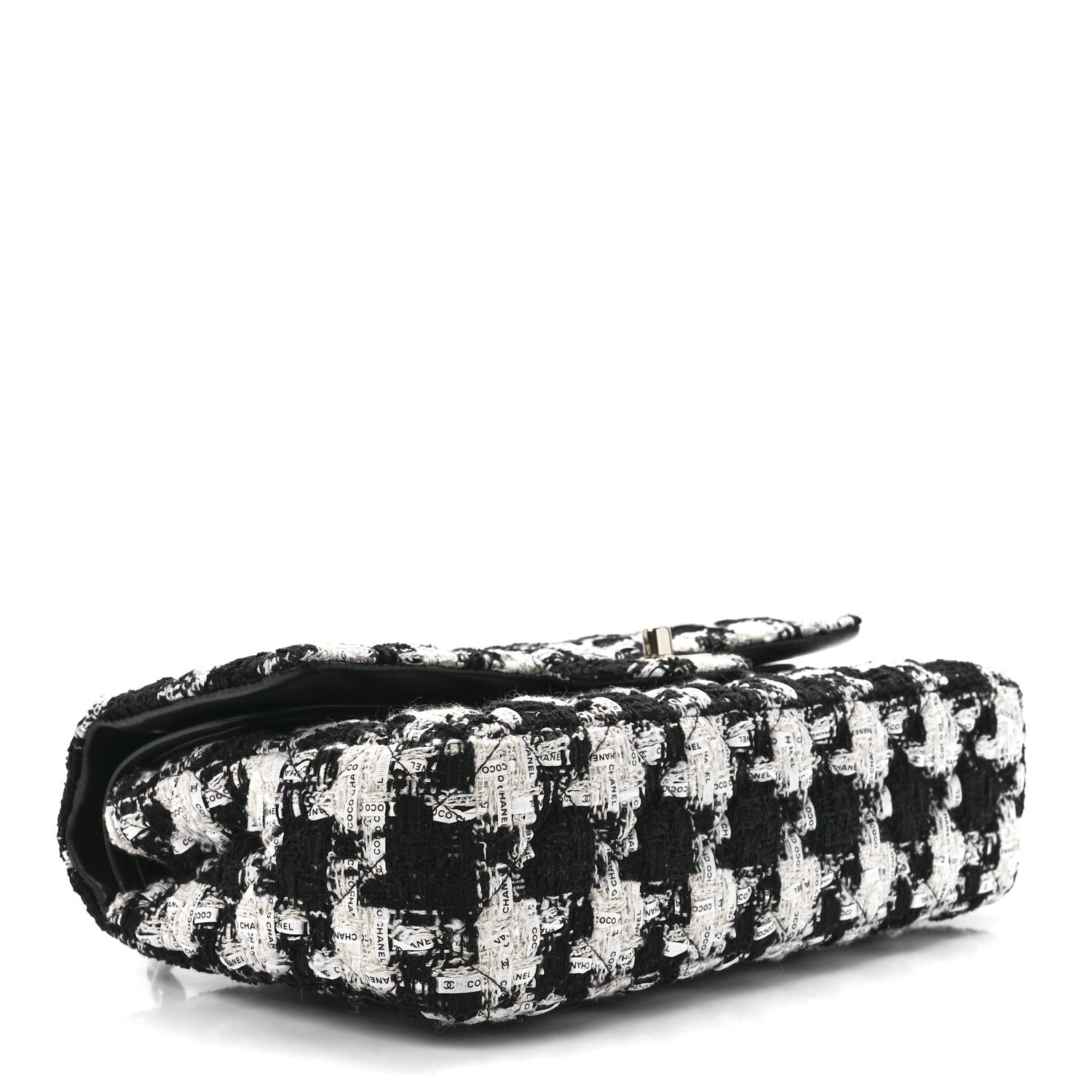 Chanel Tweed Quilted Medium Double Flap Black Ecru White 4 of 13