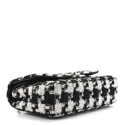 Chanel Tweed Quilted Medium Double Flap Black Ecru White 4 of 13