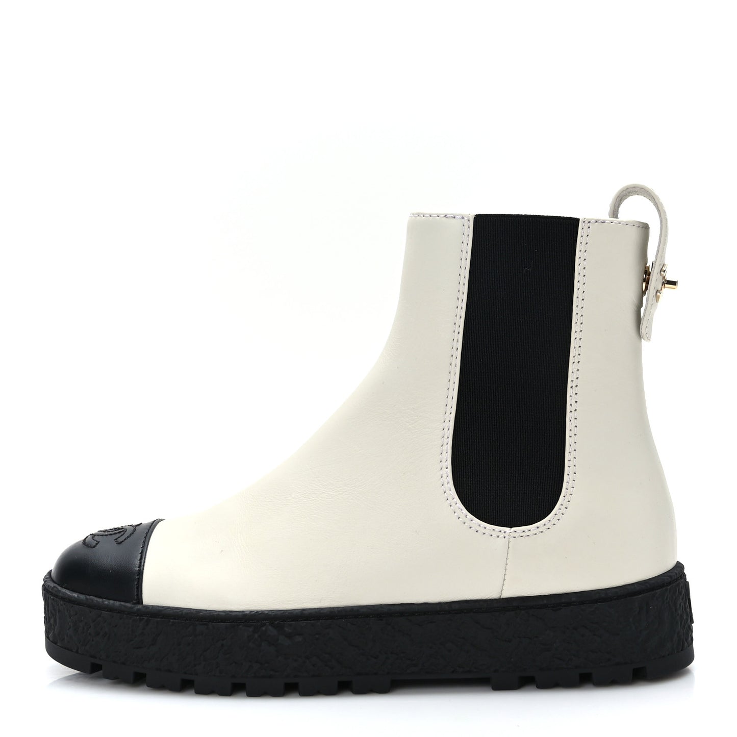 Calfskin Cap Toe CC Ankle Boots 37.5 White Black