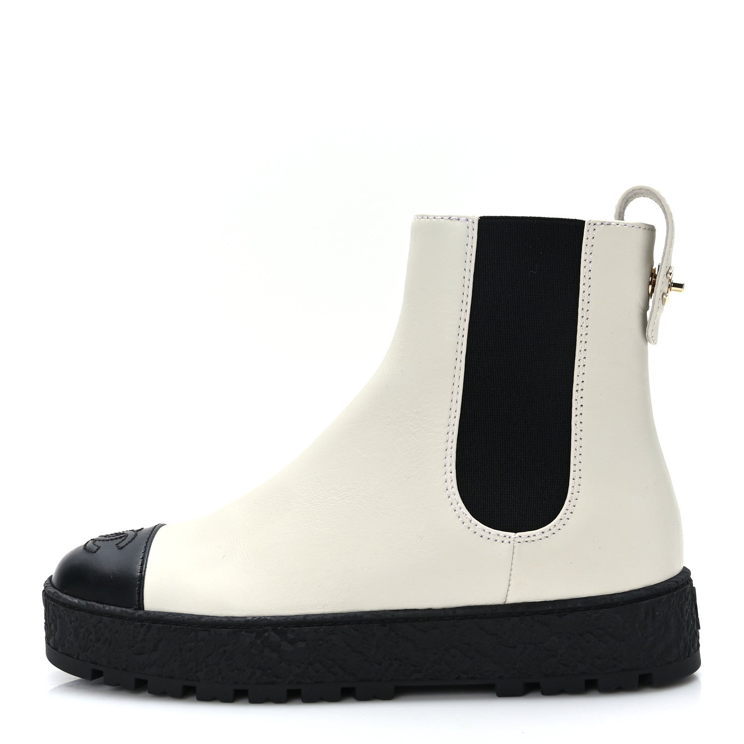 Chanel Calfskin Cap Toe CC Ankle Boots 37.5 White Black 1 of 8
