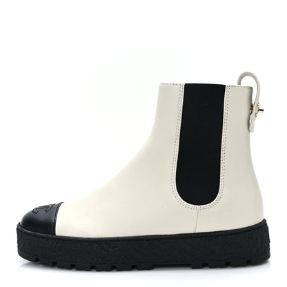Chanel Calfskin Cap Toe CC Ankle Boots 37.5 White Black 1 of 8