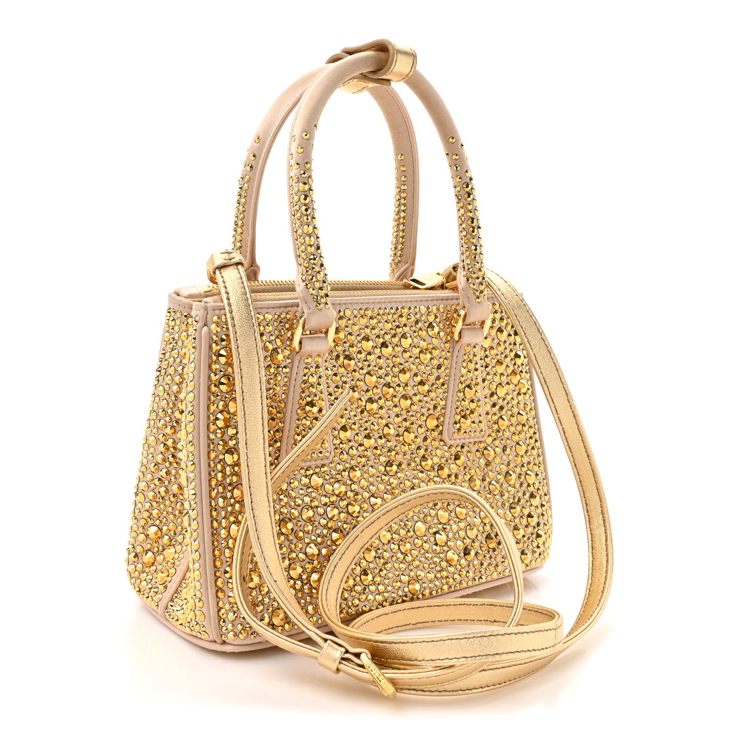 Prada Satin Crystal Mini Galleria Double Zip Tote Platino 1834106