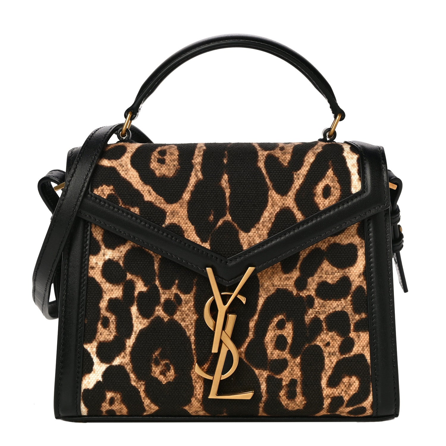 Saint Laurent Canvas Leopard Print Mini Classic Monogram Cassandra Top Handle Black 1 of 9