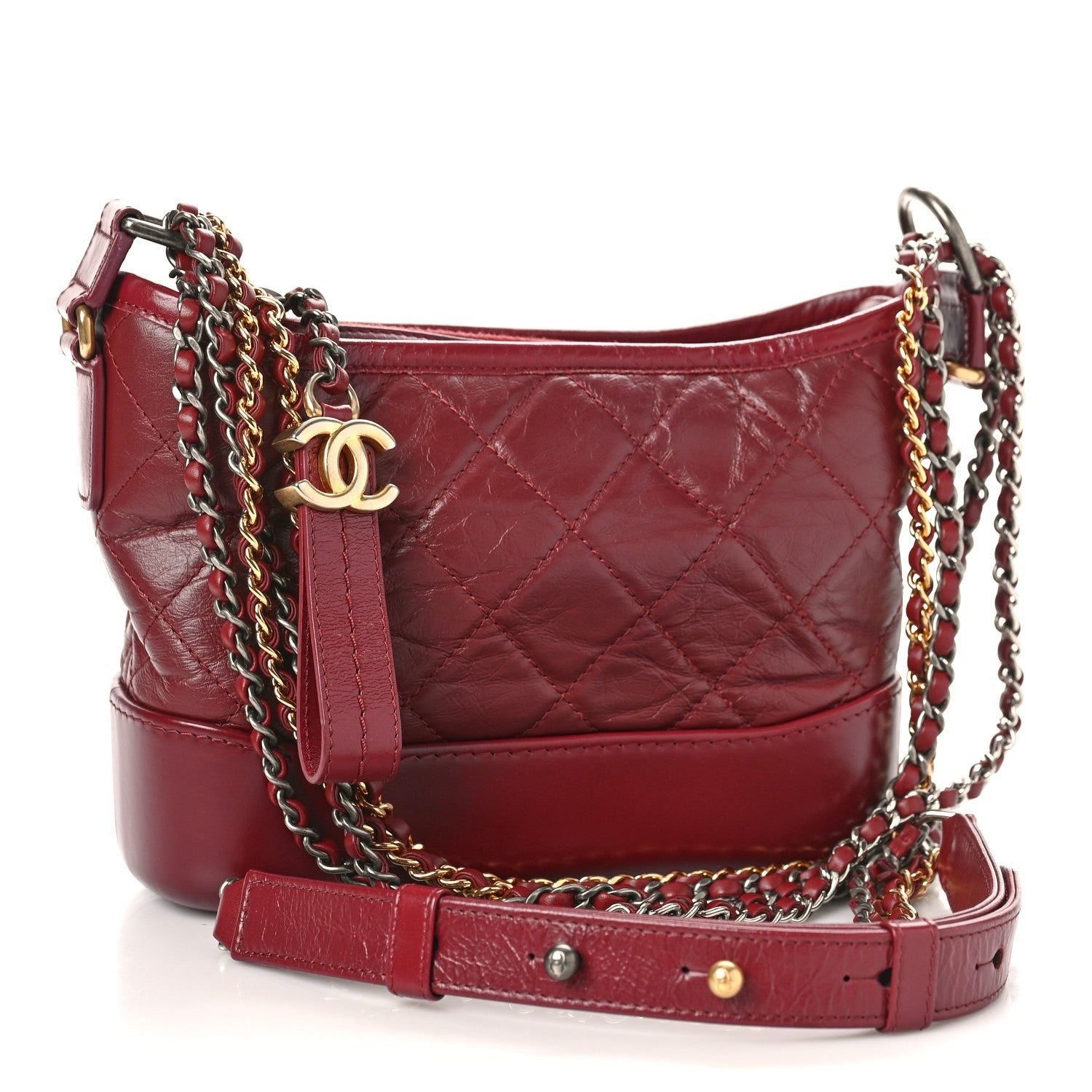 Chanel Aged Calfskin Quilted Small Gabrielle Hobo Burgundy 3 of 9