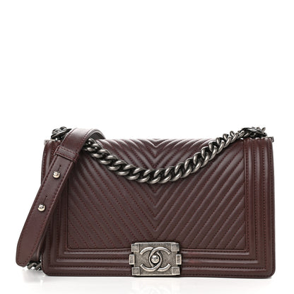 Chanel Calfskin Chevron Quilted Medium Boy Flap Burgundy 1 of 17