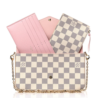 Louis Vuitton Damier Azur Pochette Felicie Chain Wallet Rose Ballerine 4 of 12