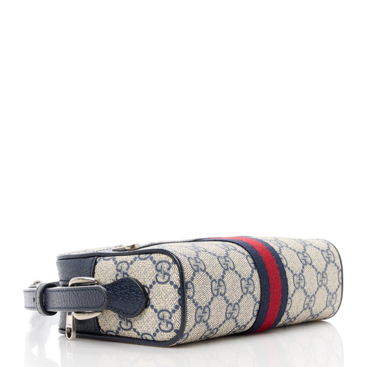 GG Supreme Monogram Textured Dollar Calfskin Web Mini Ophidia Shoulder Bag Beige Blue