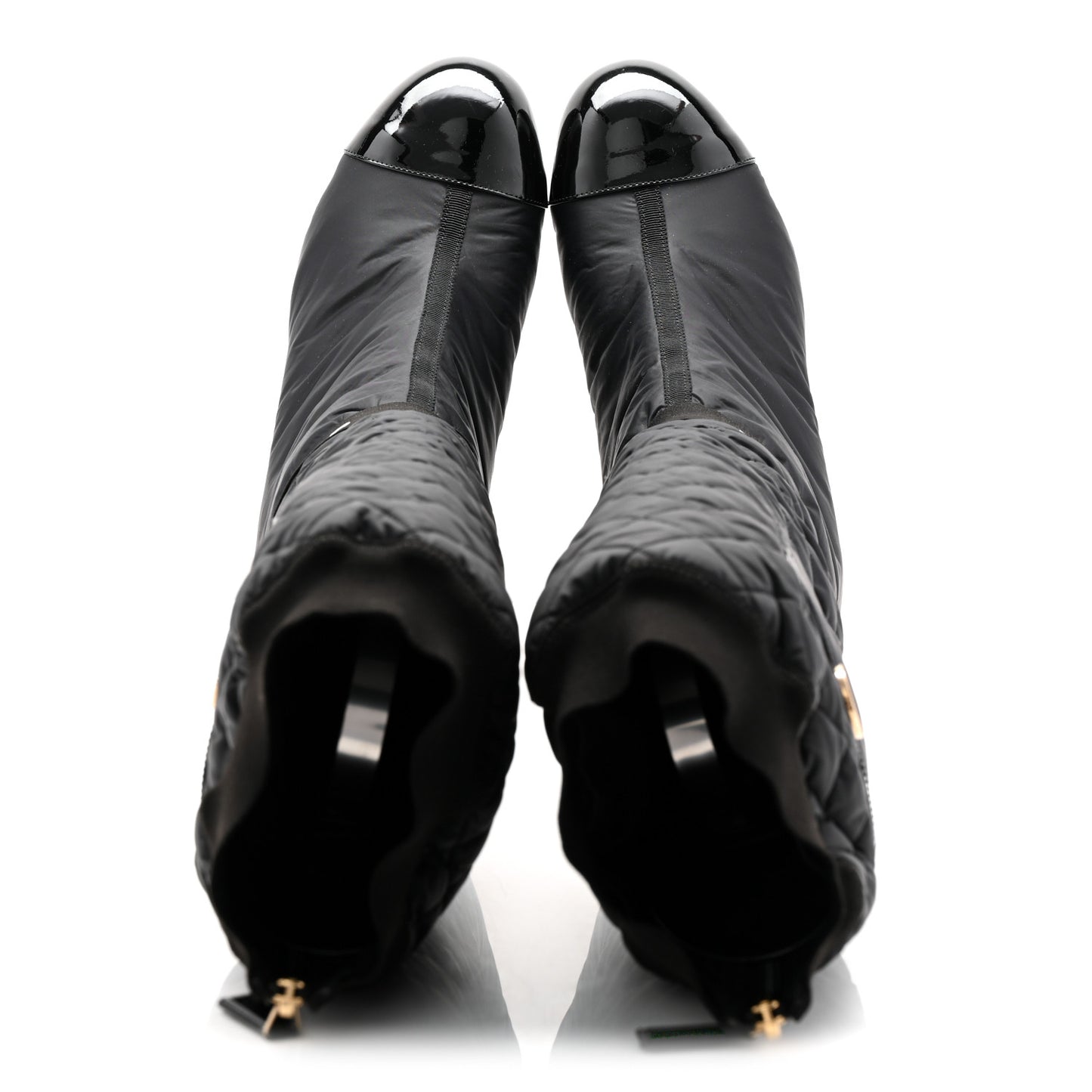 Mixed Fibers Lambskin Patent Calfskin Convertible High Boots 39 Black
