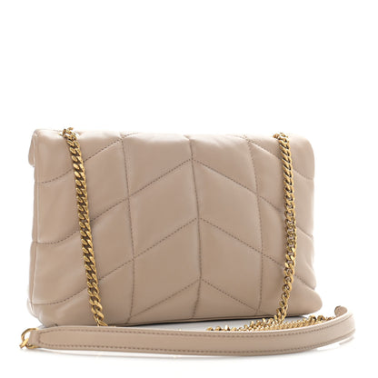 Saint Laurent Lambskin Quilted Toy Loulou Puffer Monogram Chain Satchel Dark Beige 3 of 12