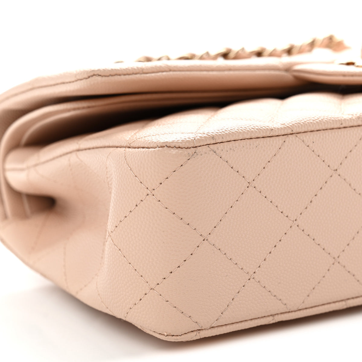 Caviar Quilted Medium Double Flap Light Beige