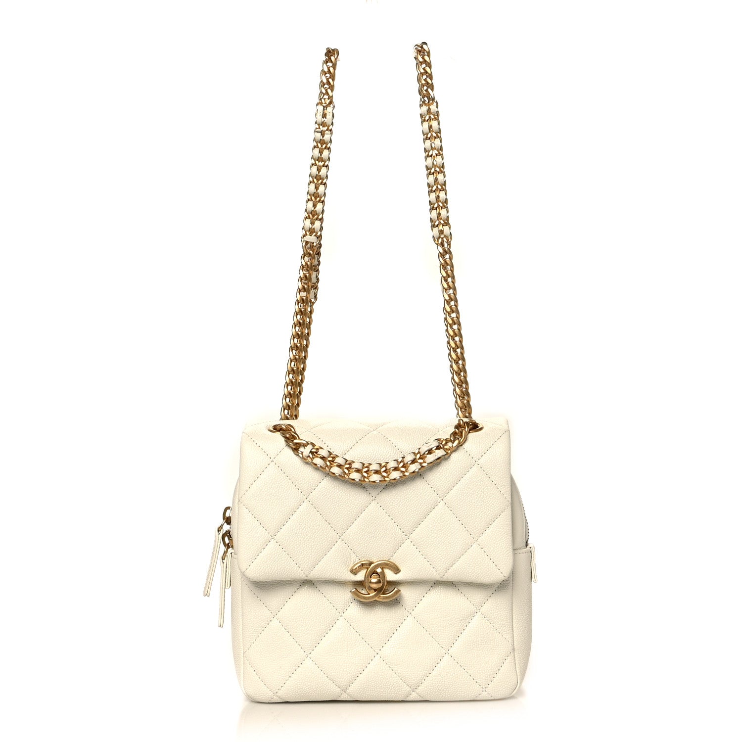 Chanel Shiny Caviar Quilted Chain Melody Backpack White 1 of 10