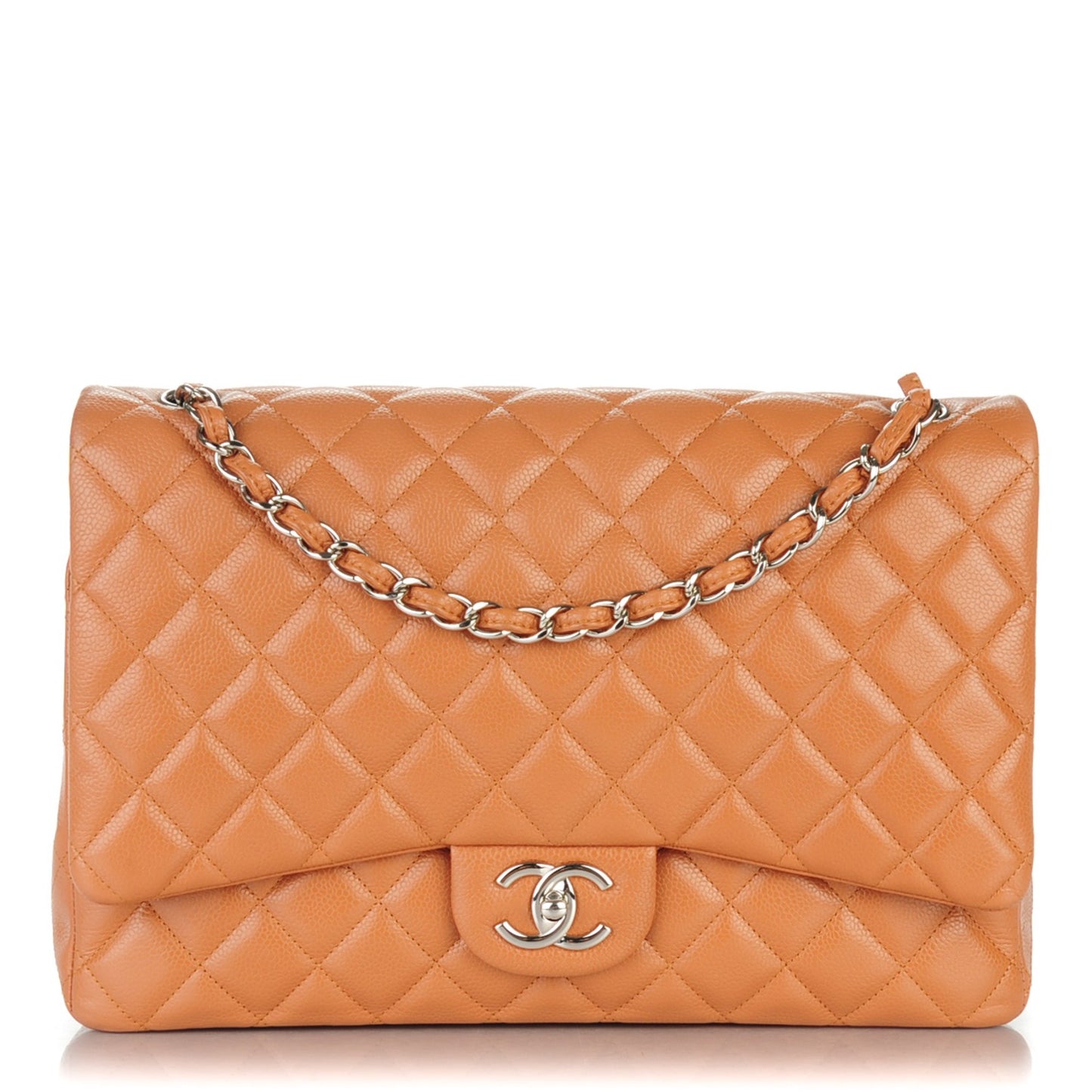 Caviar Quilted Maxi Double Flap Light Brown