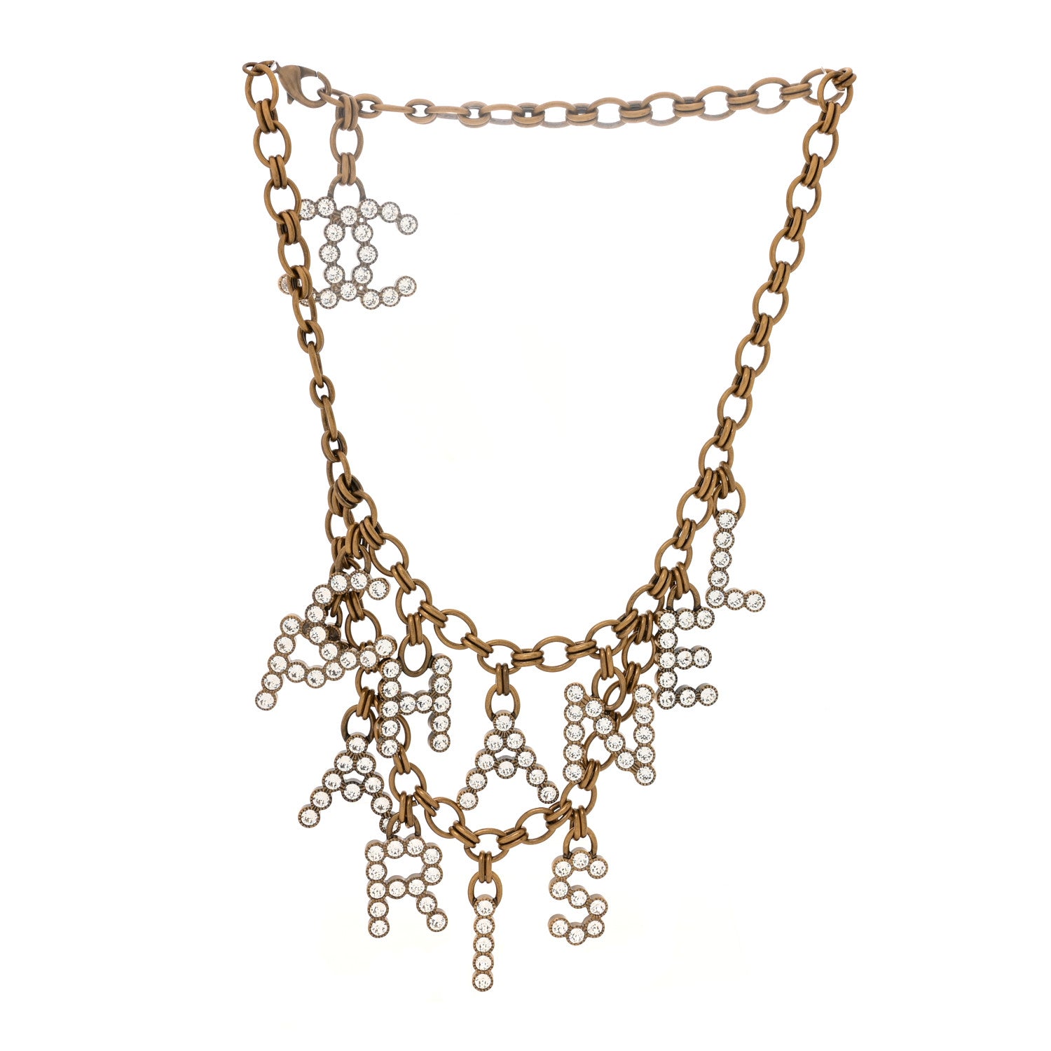 Chanel Crystal City of Lights Letter Chain Necklace Gold 3 of 5