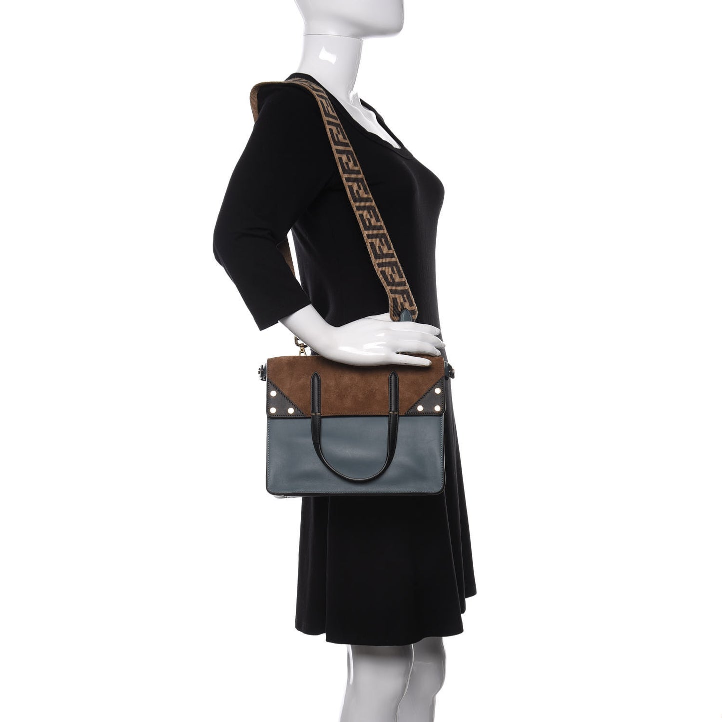 Vitello Grace Suede Small Flip Tote Azzurro Merlino Marrone Black