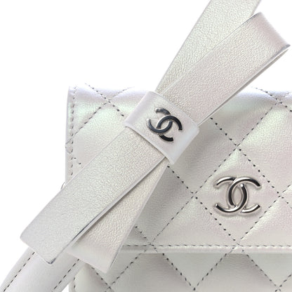 Chanel Iridescent Lambskin Quilted Coco Bow Clutch With Chain White 9 of 12