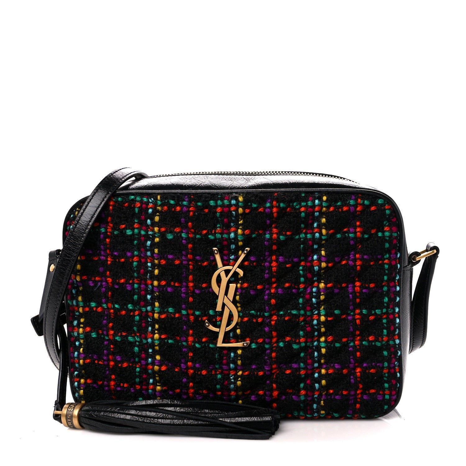 Saint Laurent Tweed Calfskin Monogram Lou Camera Bag Black 1 of 10