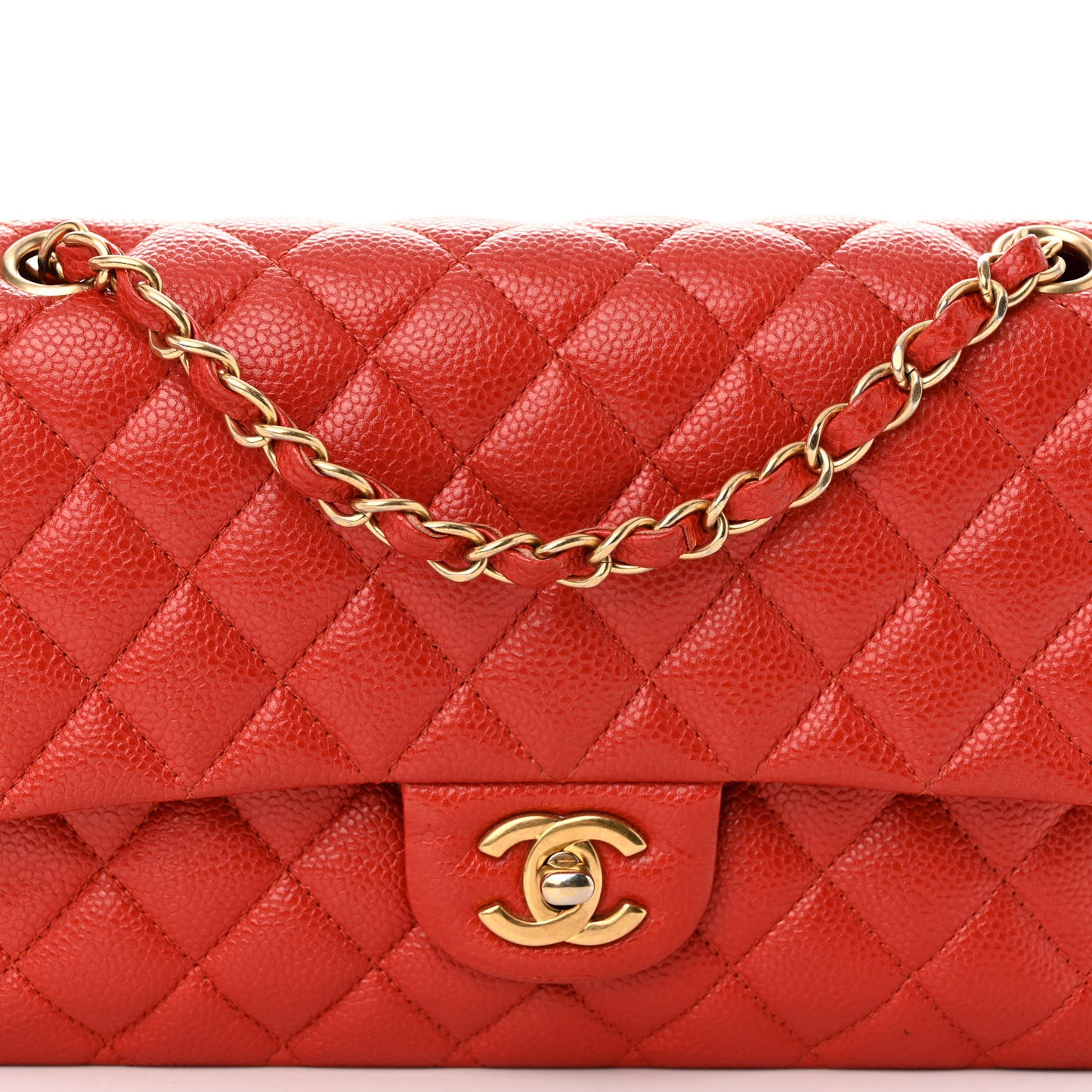Caviar Quilted Medium Double Flap Red