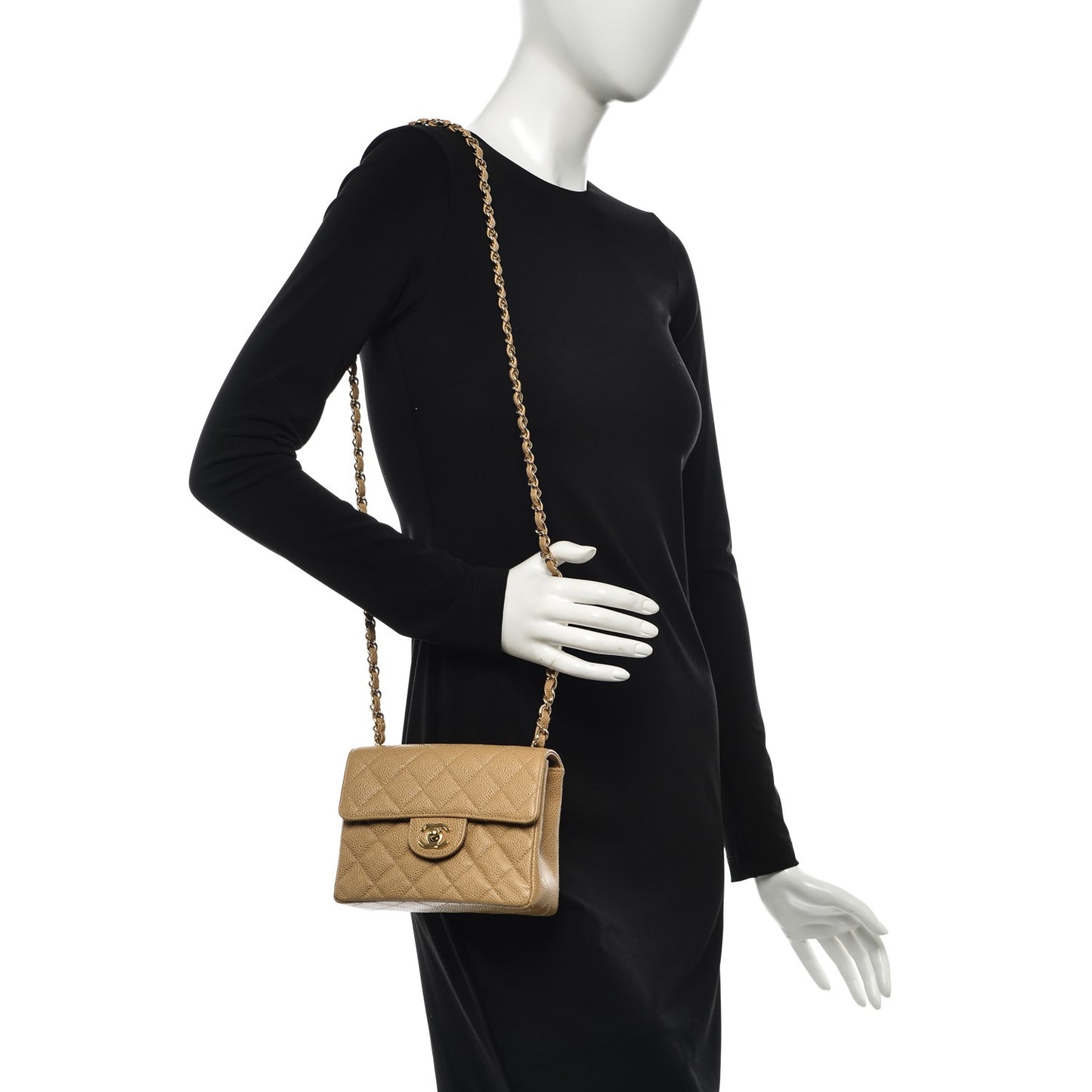 Caviar Quilted Mini Square Flap Beige