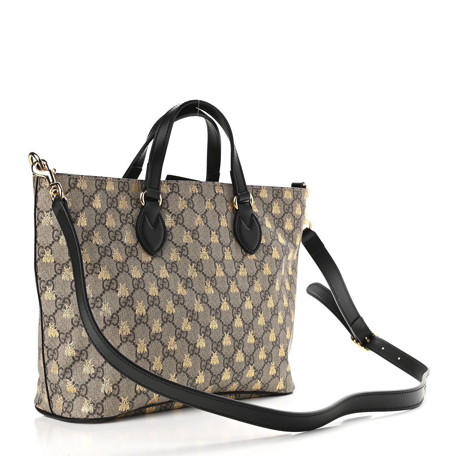 Gucci Soft GG Supreme Monogram Bees Small Crossbody Tote Beige Oro Black 3 of 9