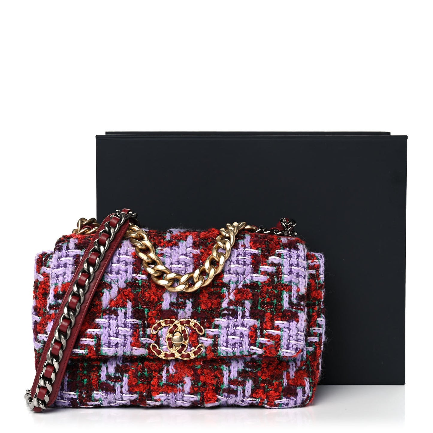 Tweed Quilted Medium Chanel 19 Flap Red Purple Green