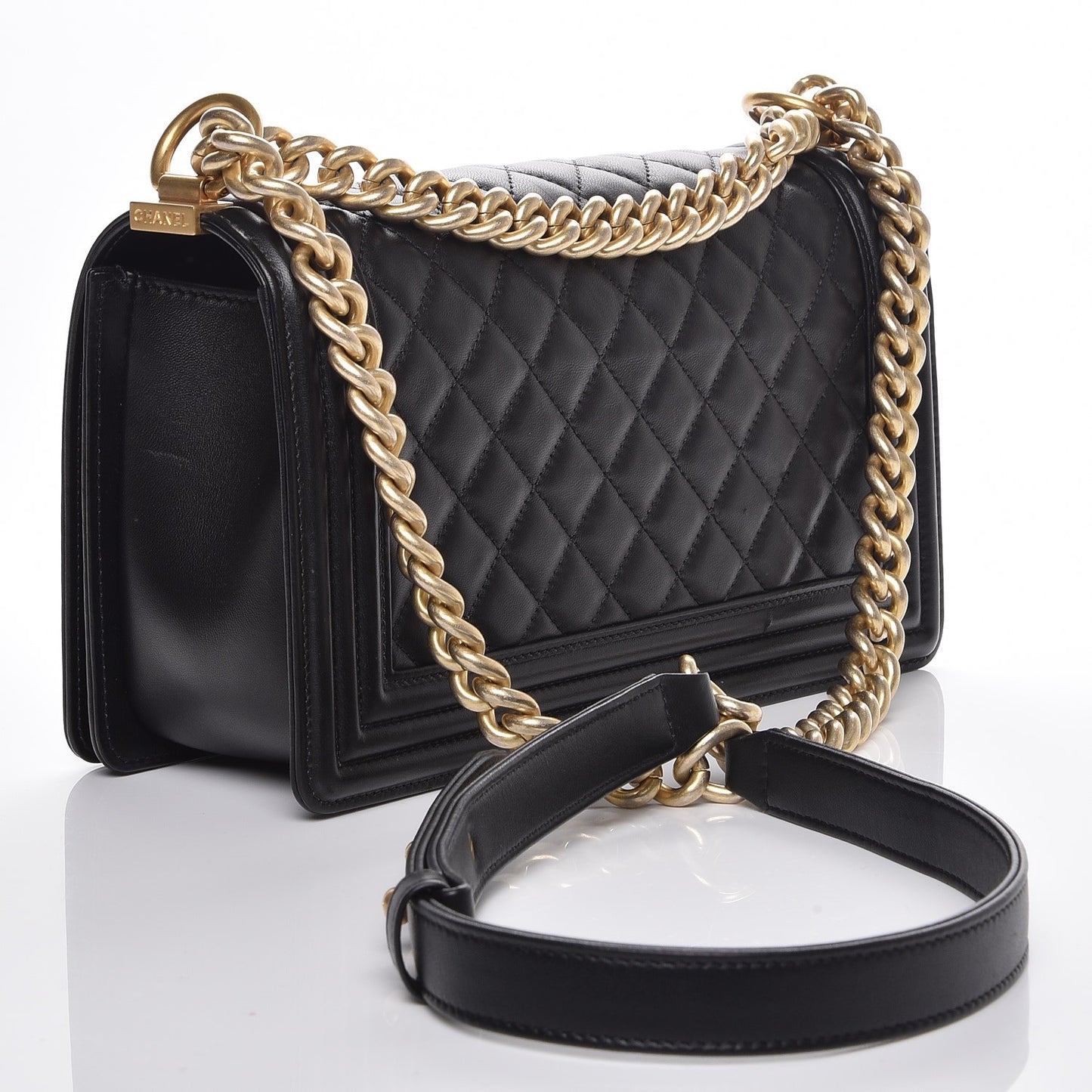 Lambskin Quilted Medium Boy Flap Black